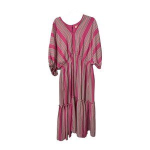 Taylor Women's Elbow Sleeve Striped Tiered Midi Dress, Plus Size 20W, Flowy